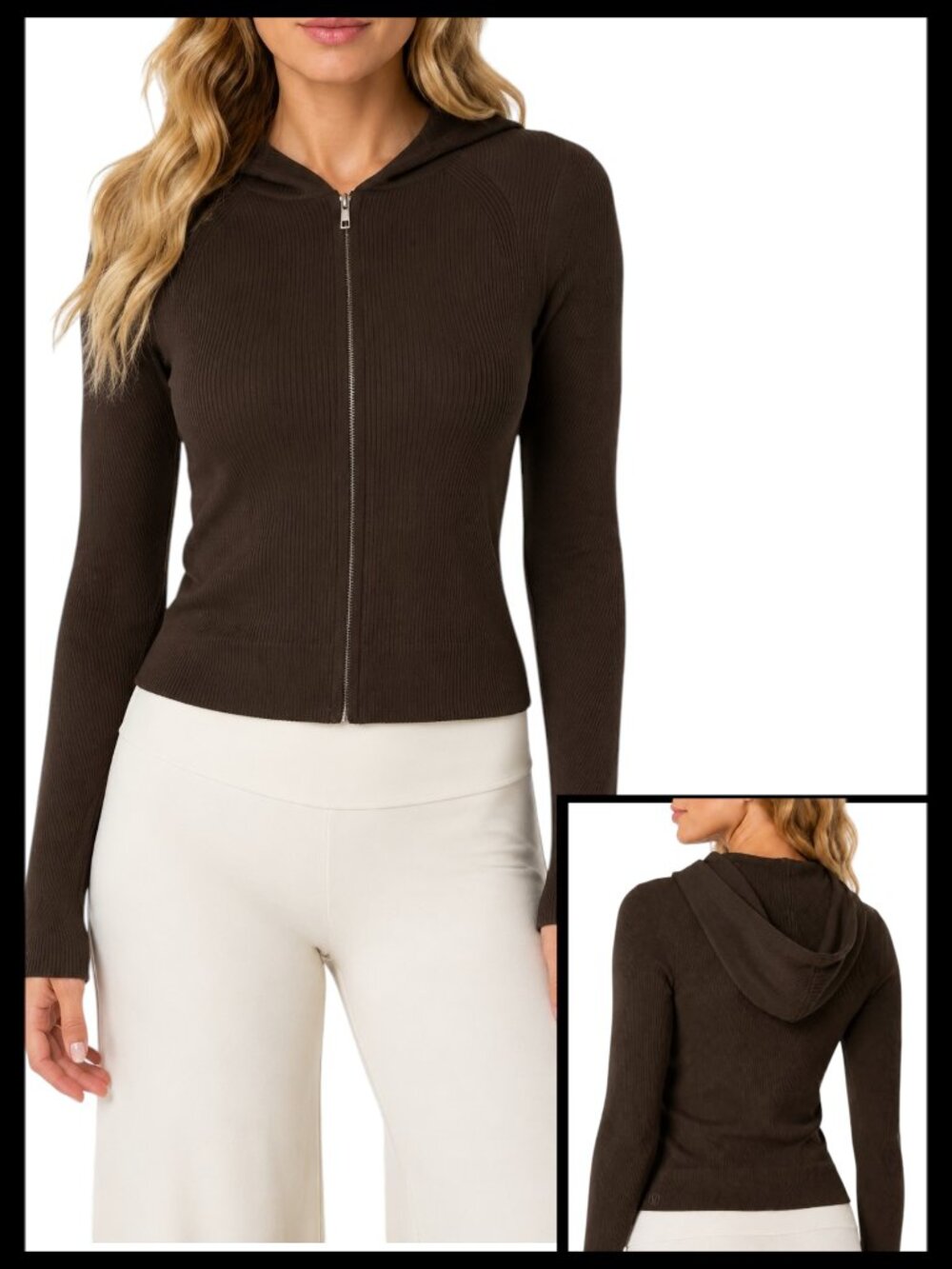 Lululemon Structured Knit Hoodie Brown Ribbed Full Zip Jacket M